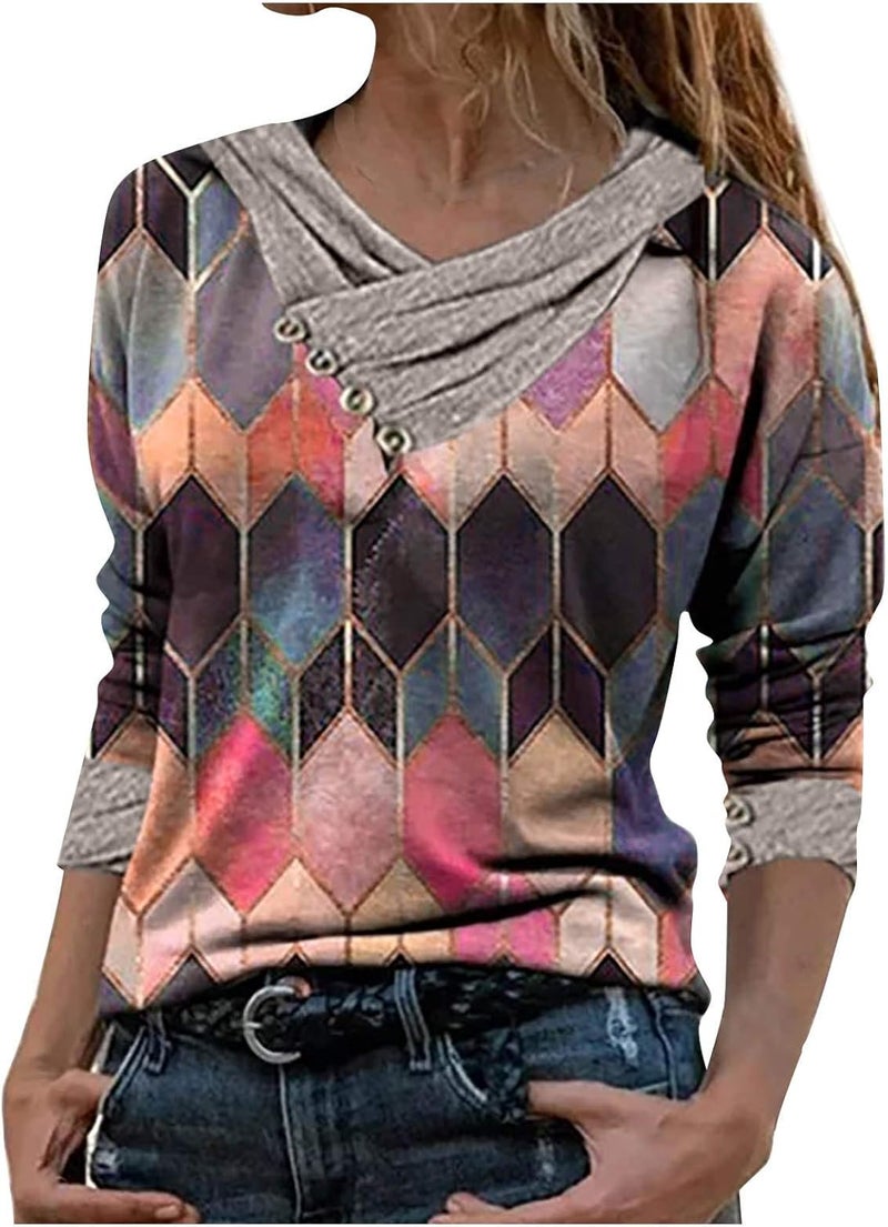 woobles Womens Sweatshirts for Ladies Tie Dye Printed Embroidery Collar Tunic Gradient Blouses Long Sleeve Pullovers - Image 1